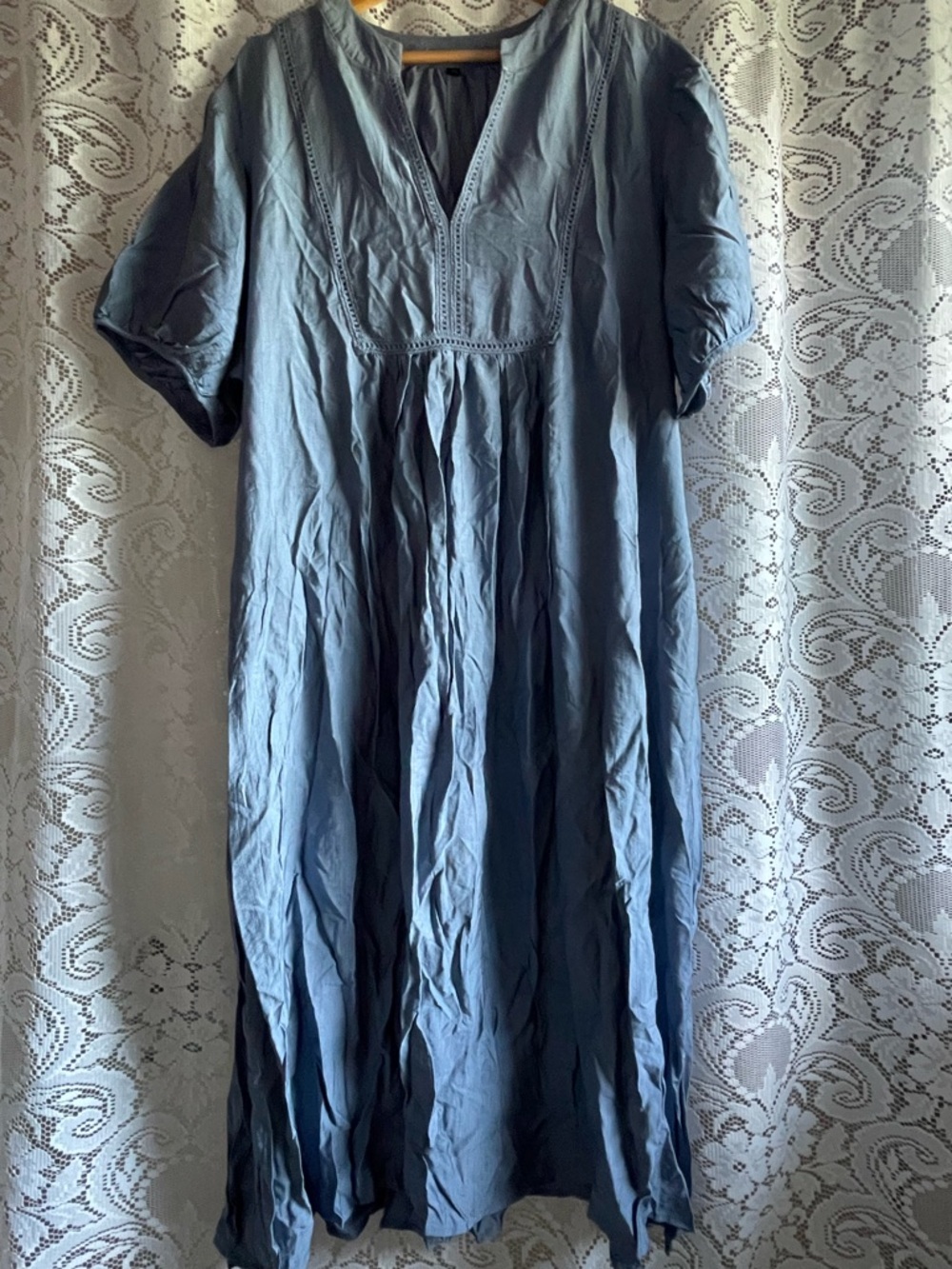 Ladies Midi Dress Lightweight Flowy Blue with Lace Accent Women’s Plus Size 4X